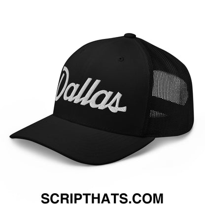 Dallas Vintage Sports Script Embroidered Mesh Trucker Hat Black