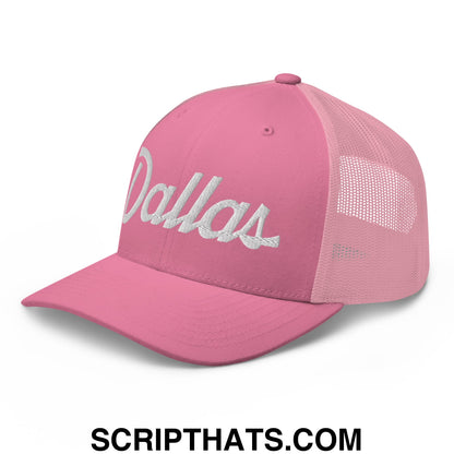 Dallas Vintage Sports Script Embroidered Mesh Trucker Hat Pink