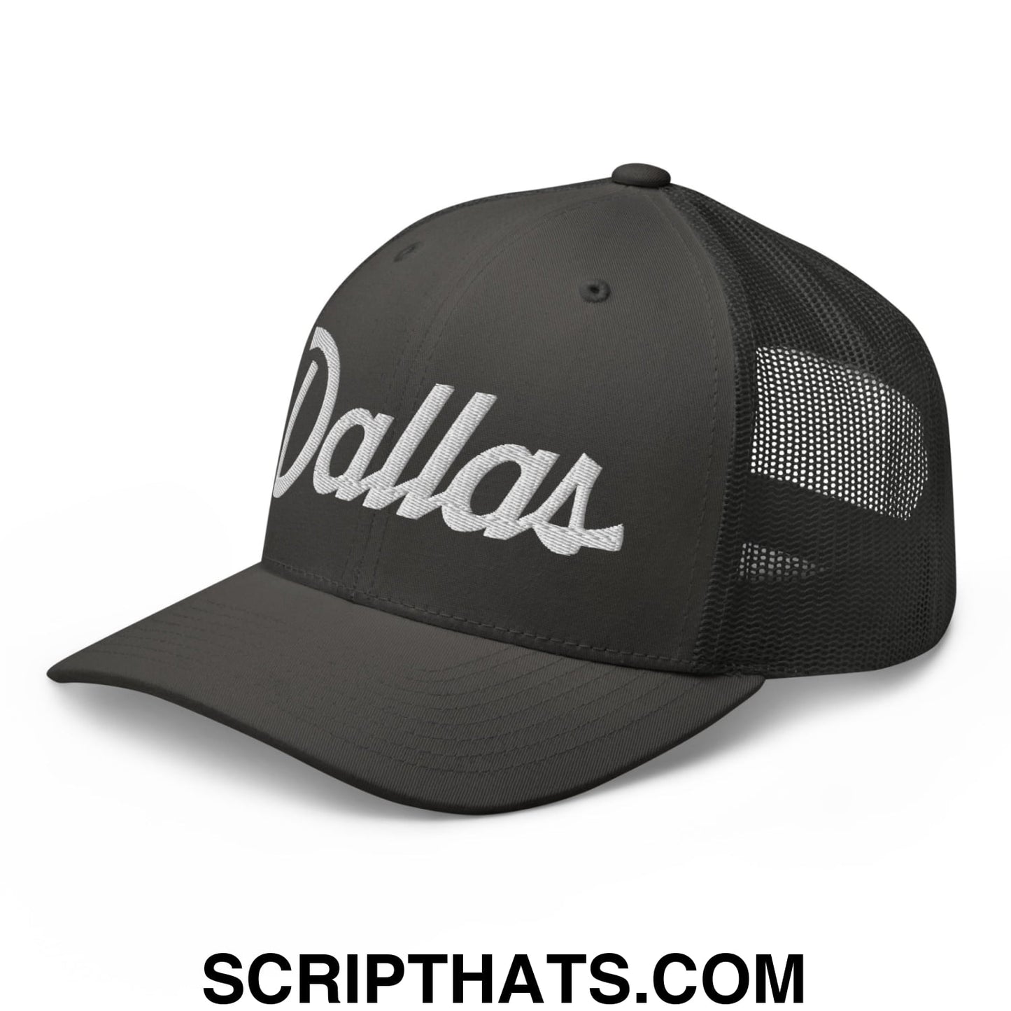 Dallas Vintage Sports Script Embroidered Mesh Trucker Hat Charcoal