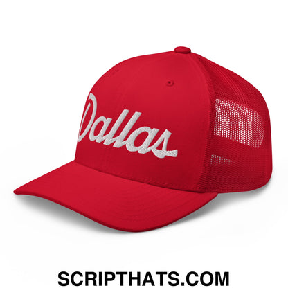 Dallas Vintage Sports Script Embroidered Mesh Trucker Hat Red