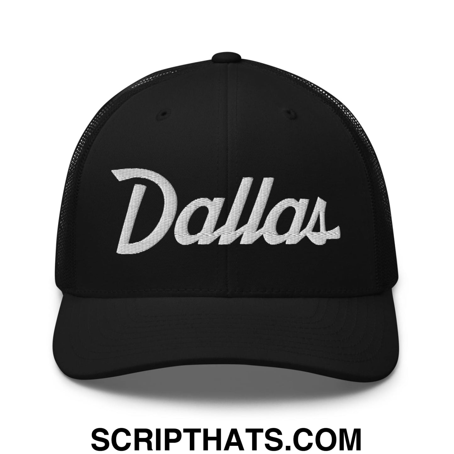 Dallas Vintage Sports Script Embroidered Mesh Trucker Hat Black