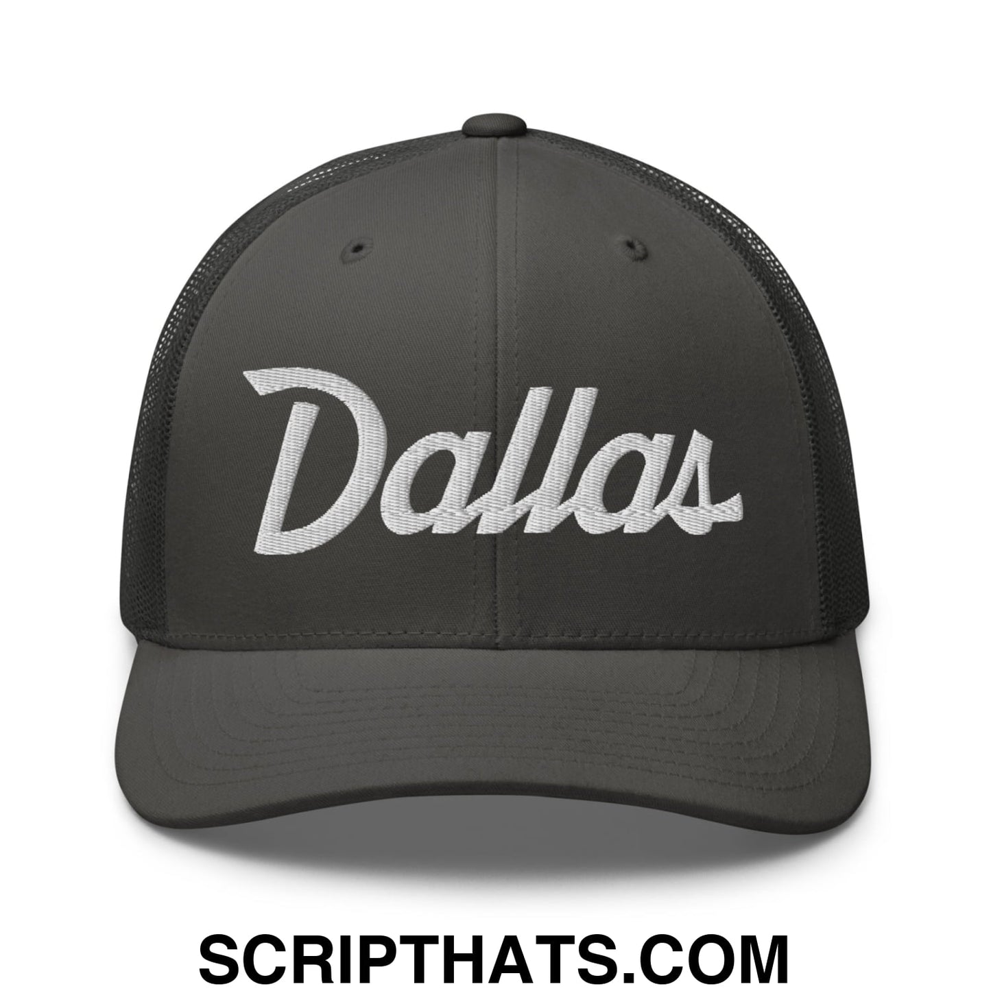 Dallas Vintage Sports Script Embroidered Mesh Trucker Hat Charcoal