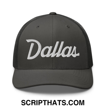 Dallas Vintage Sports Script Embroidered Mesh Trucker Hat Charcoal