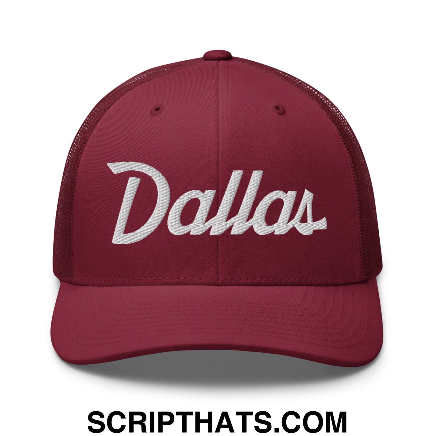 Dallas Vintage Sports Script Embroidered Mesh Trucker Hat Cranberry