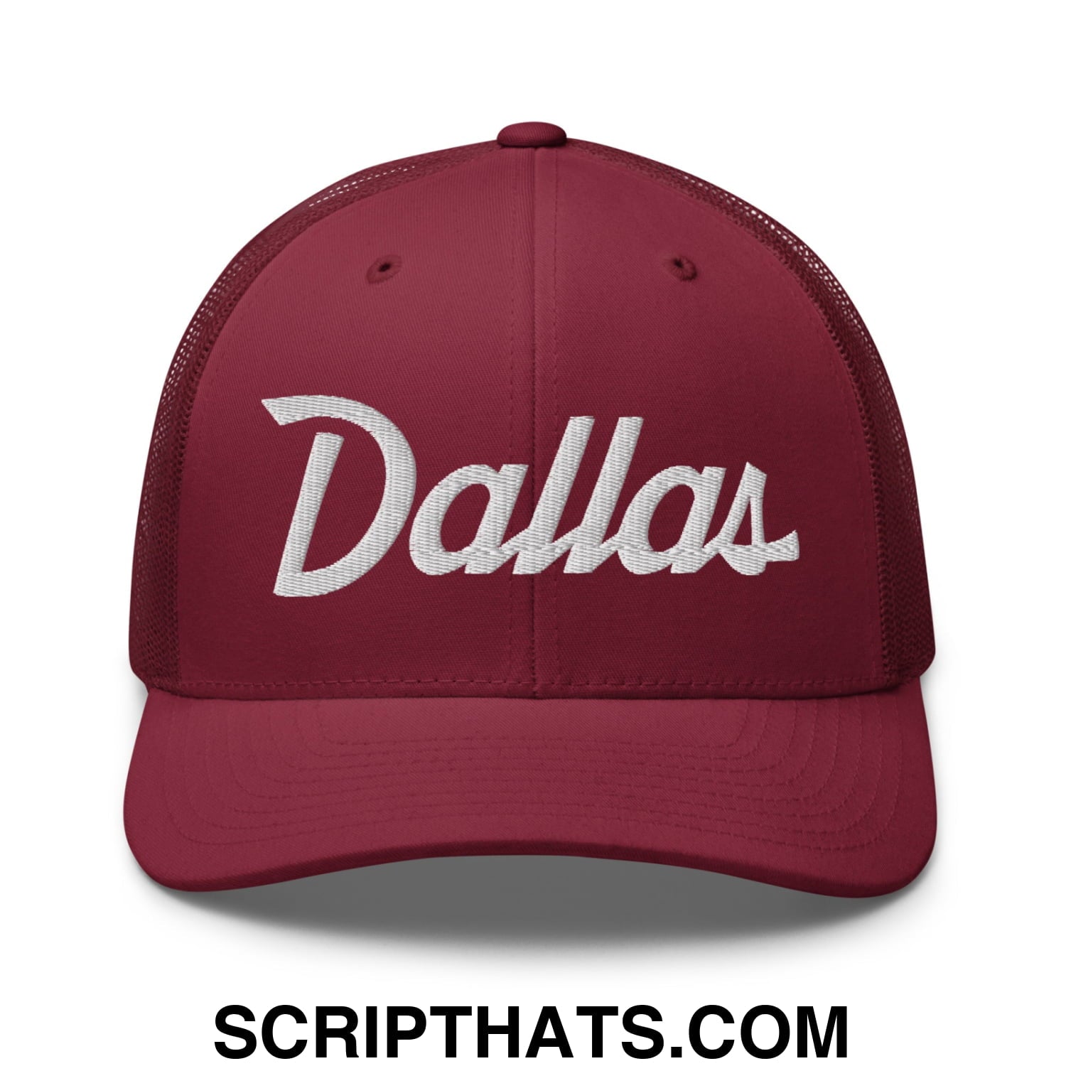 Dallas Vintage Sports Script Embroidered Mesh Trucker Hat Cranberry
