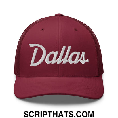 Dallas Vintage Sports Script Embroidered Mesh Trucker Hat Cranberry