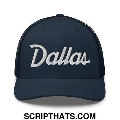 Dallas Vintage Sports Script Embroidered Mesh Trucker Hat Navy