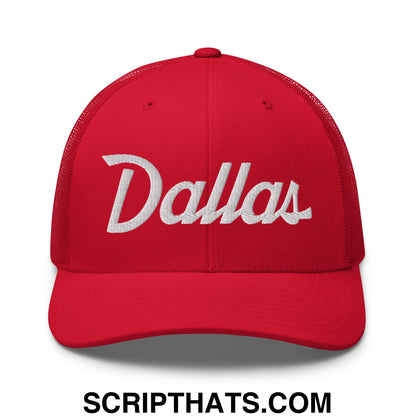 Dallas Vintage Sports Script Embroidered Mesh Trucker Hat Red