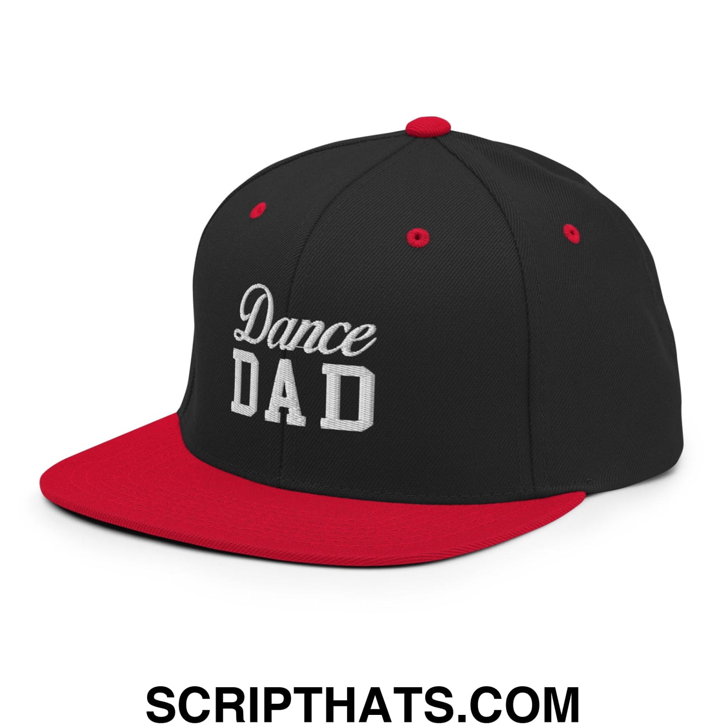 Dance Dad Embroidered Flat Bill Brim Snapback Hat Black Red