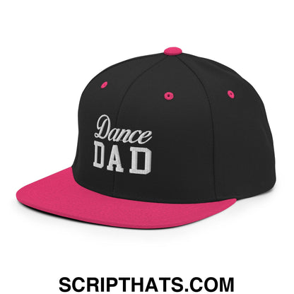 Dance Dad Embroidered Flat Bill Brim Snapback Hat Black Neon Pink