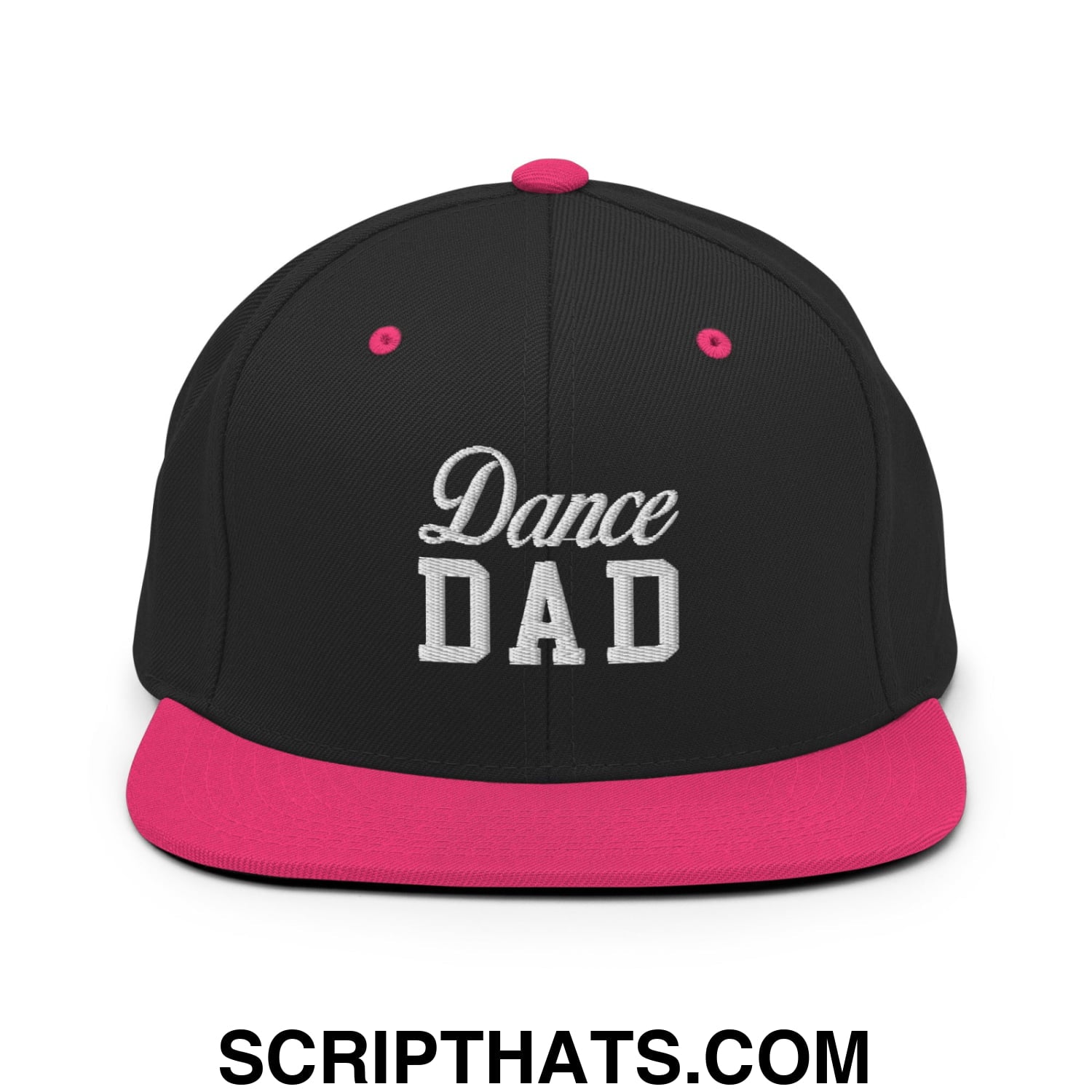 Dance Dad Embroidered Flat Bill Brim Snapback Hat Black Neon Pink