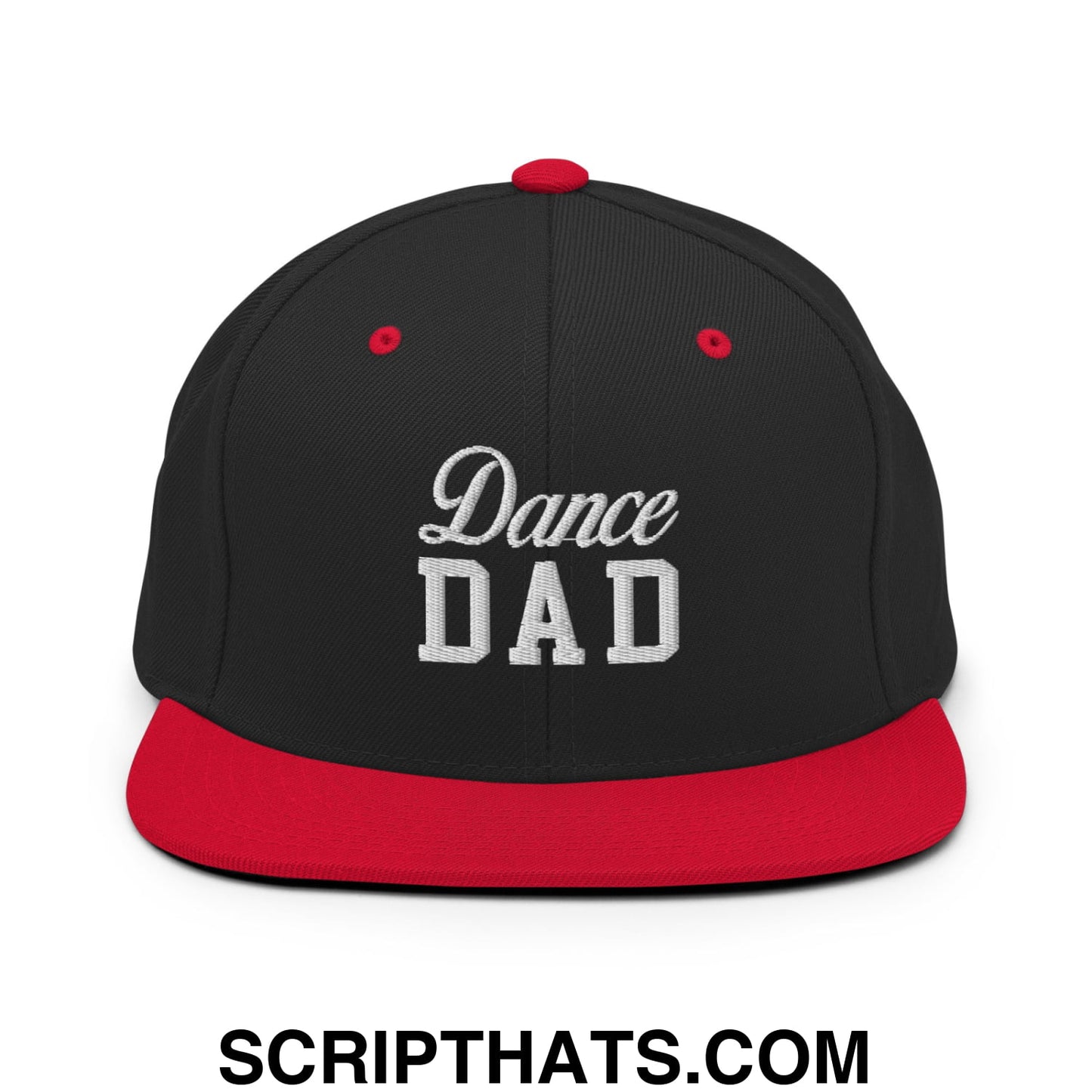 Dance Dad Embroidered Flat Bill Brim Snapback Hat Black Red