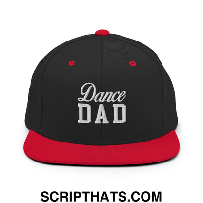Dance Dad Embroidered Flat Bill Brim Snapback Hat Black Red