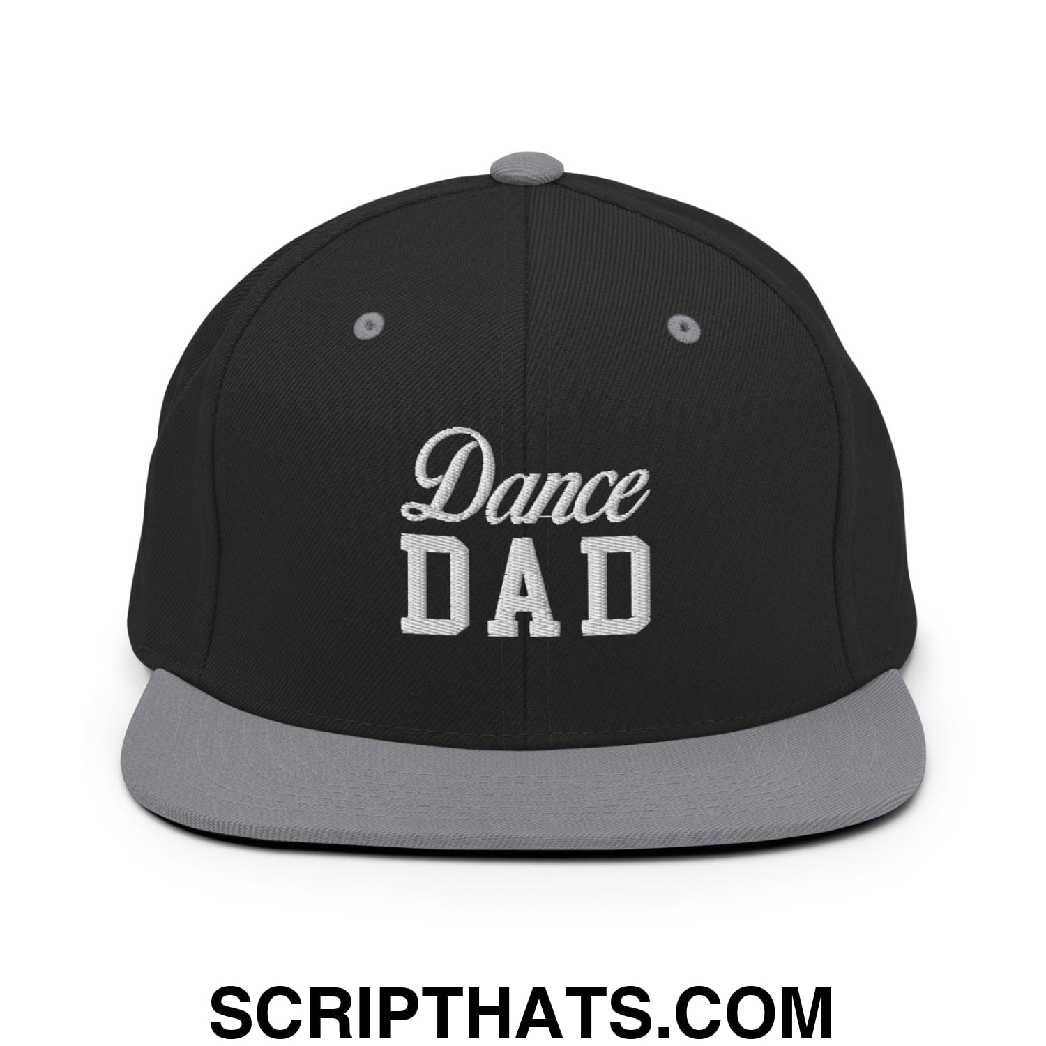 Dance Dad Embroidered Flat Bill Brim Snapback Hat Black Silver