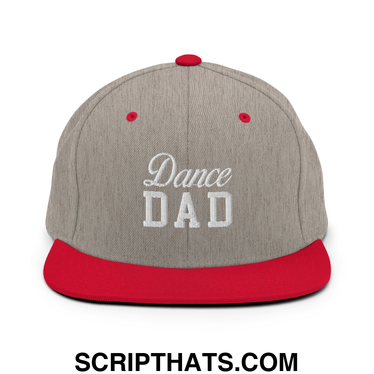 Dance Dad Embroidered Flat Bill Brim Snapback Hat Heather Grey Red