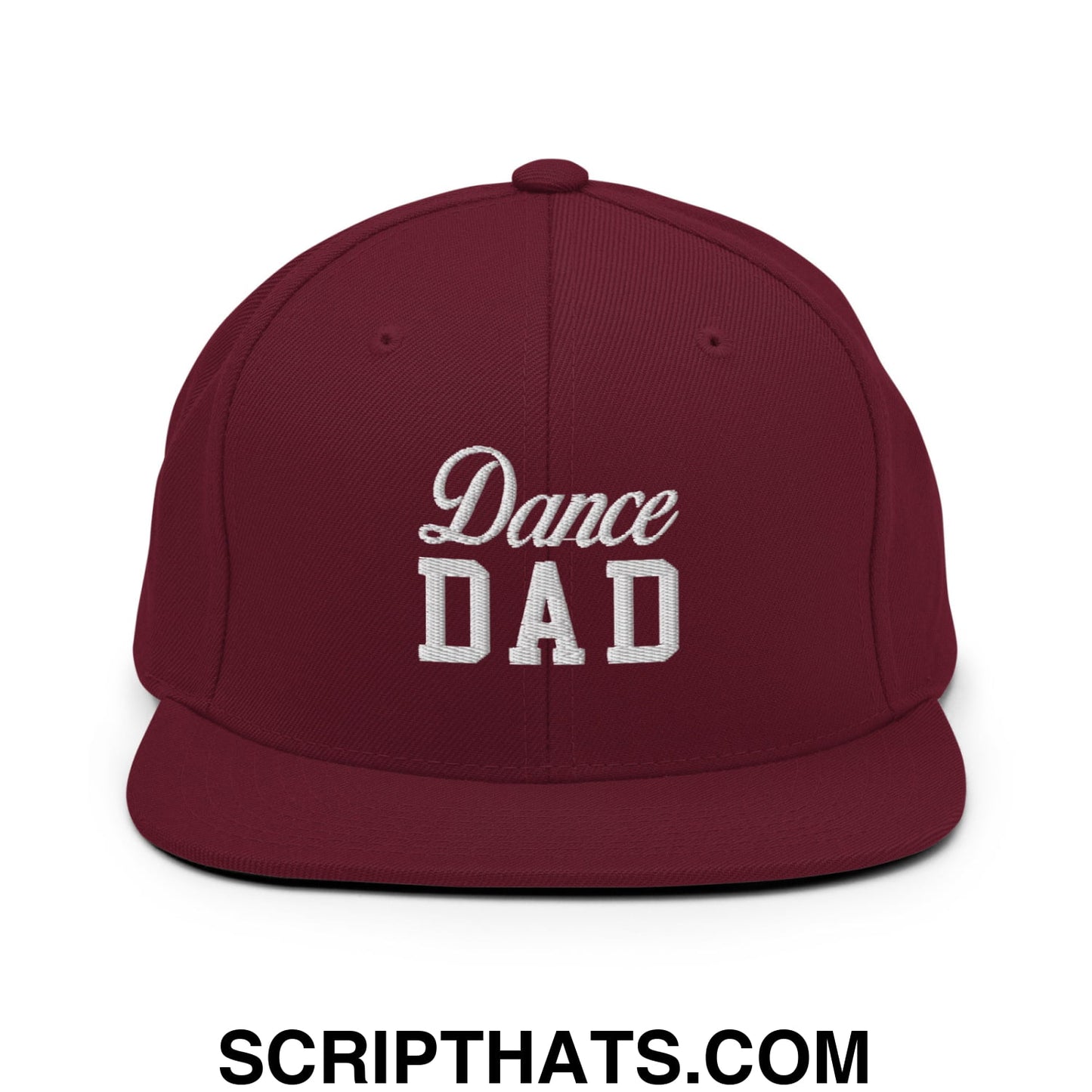 Dance Dad Embroidered Flat Bill Brim Snapback Hat Maroon