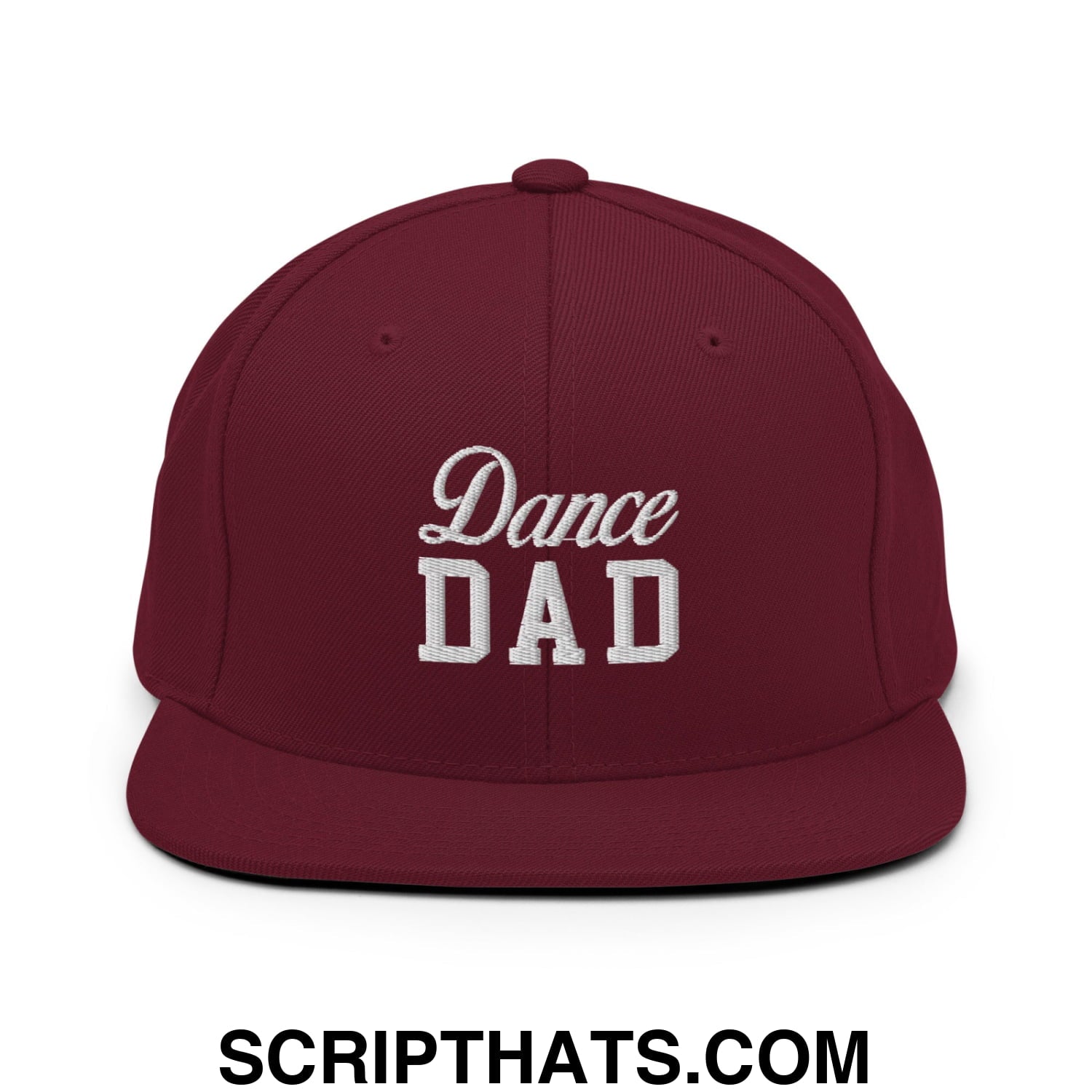 Dance Dad Embroidered Flat Bill Brim Snapback Hat Maroon