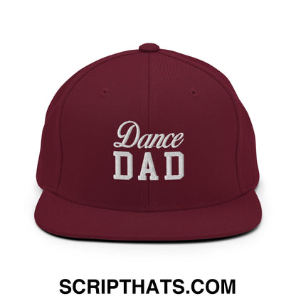 Dance Dad Embroidered Flat Bill Brim Snapback Hat Maroon