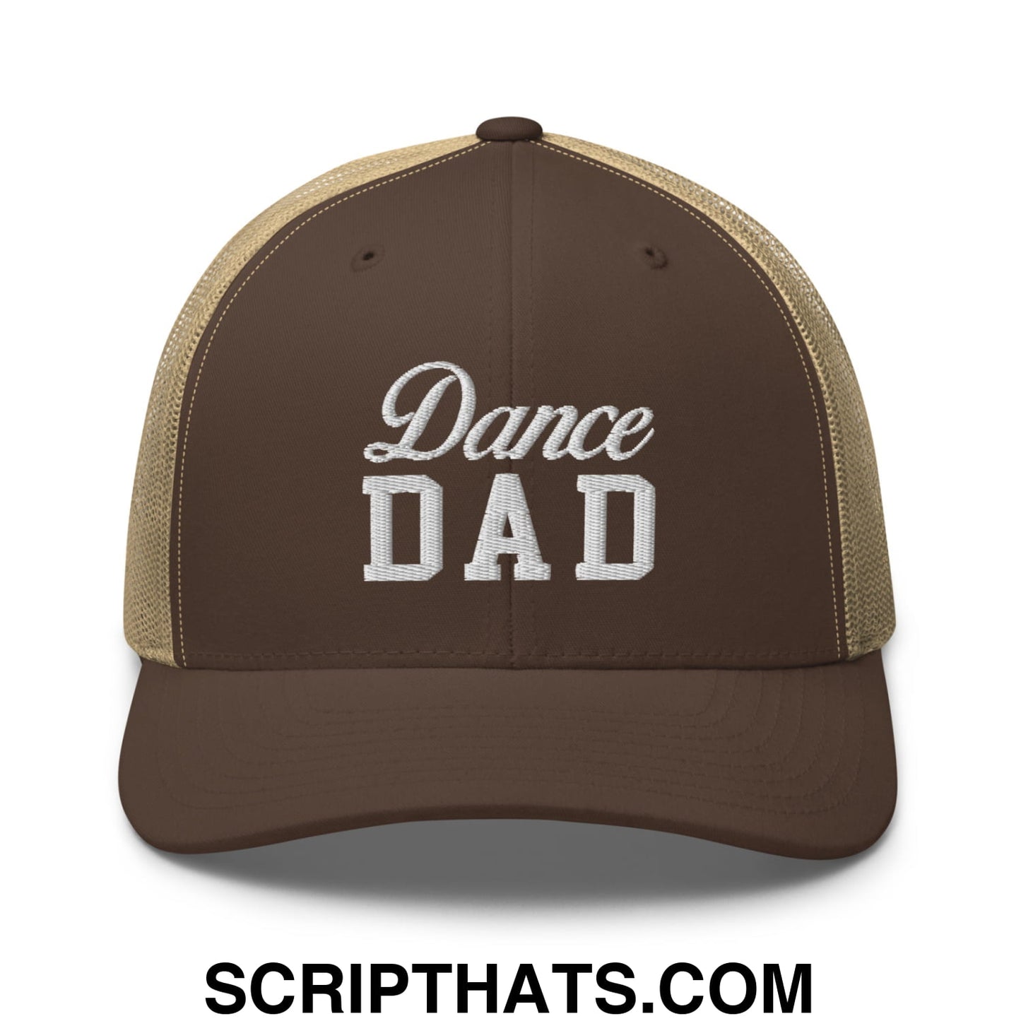 Dance Dad Embroidered Mesh Trucker Hat Brown Khaki