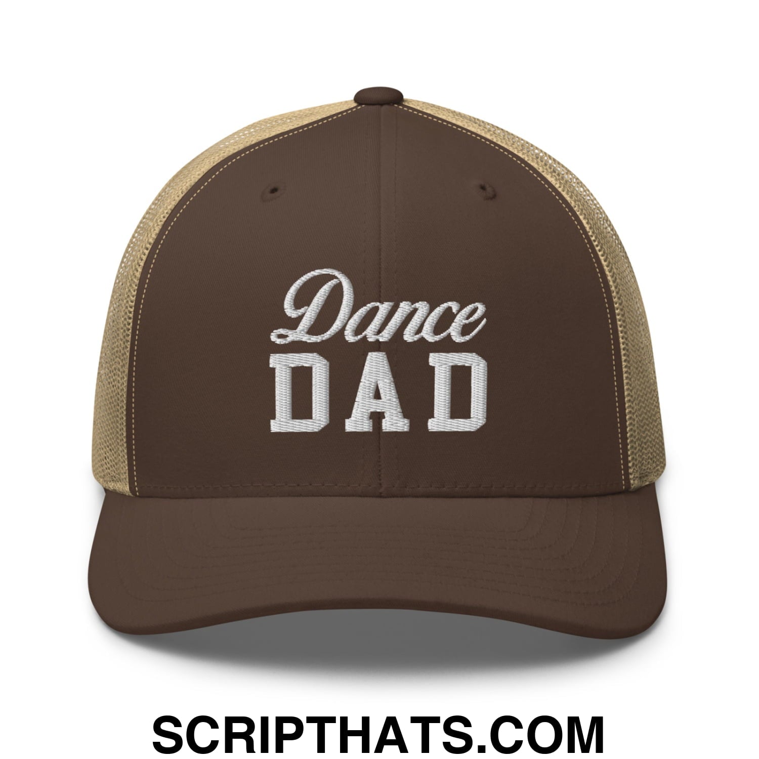 Dance Dad Embroidered Mesh Trucker Hat Brown Khaki