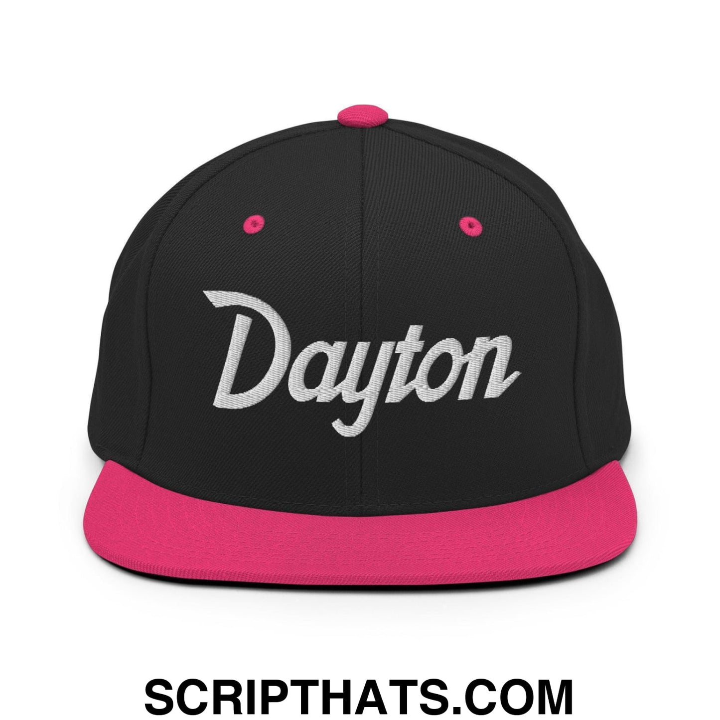 Dayton Script Snapback Hat Black Neon Pink