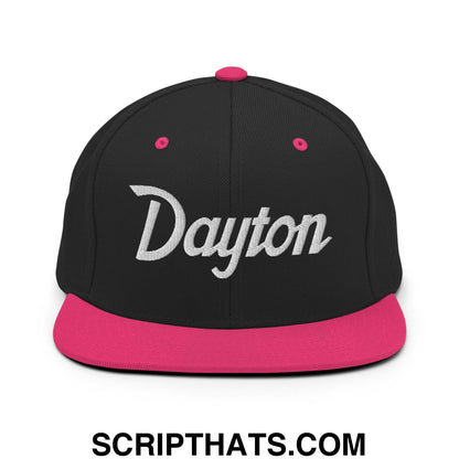 Dayton Script Snapback Hat Black Neon Pink