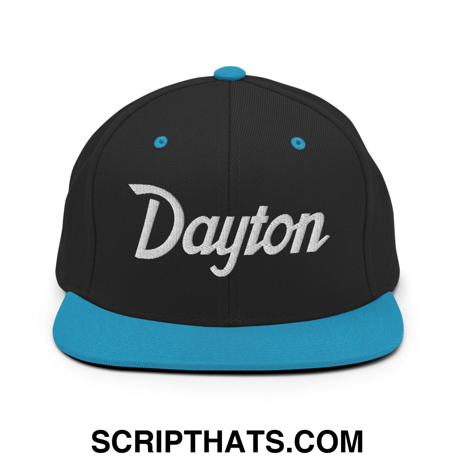 Dayton Script Snapback Hat Black Teal