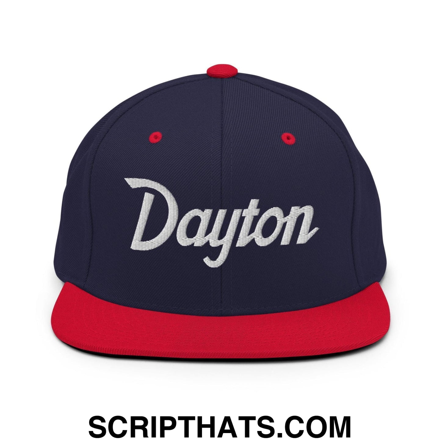 Dayton Script Snapback Hat Navy Red