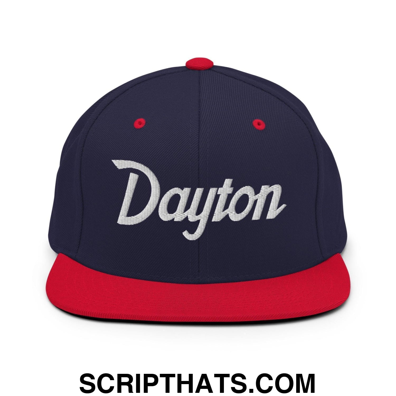 Dayton Script Snapback Hat Navy Red