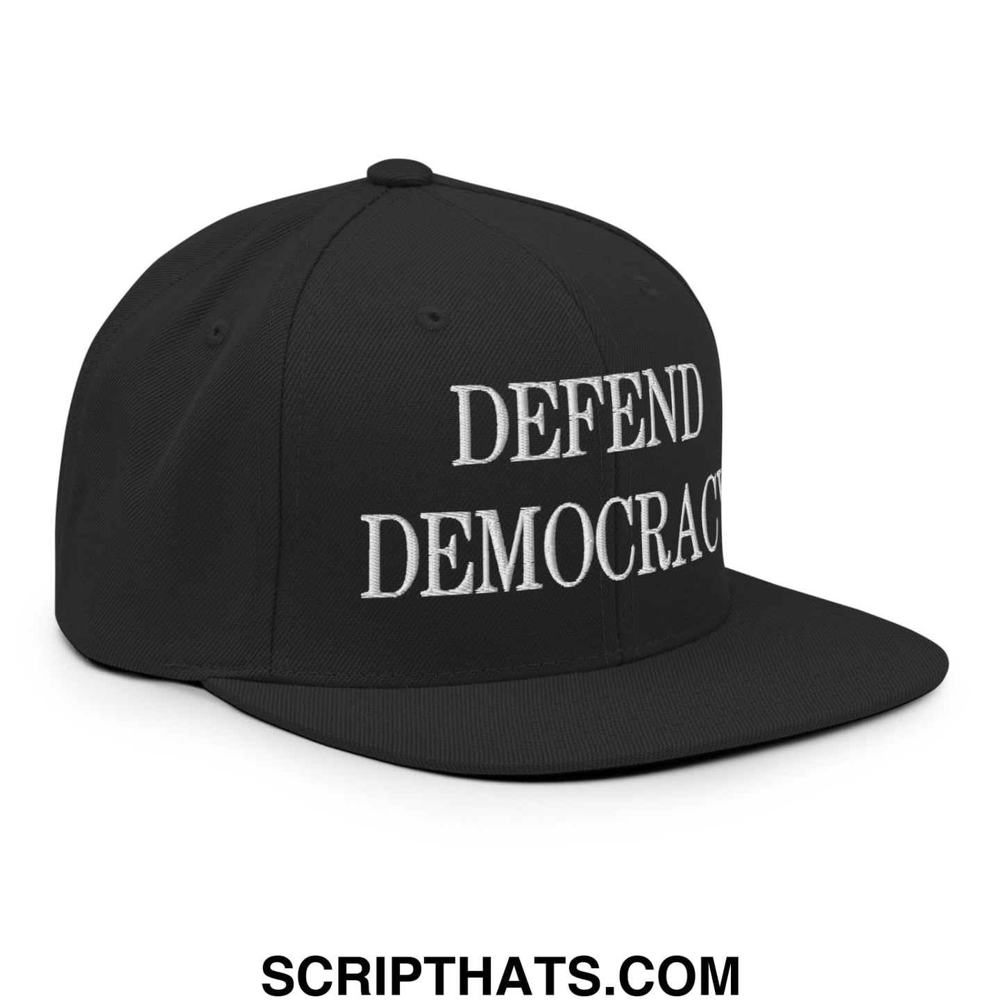 Defend Democracy Embroidered Flat Bill Brim Snapback Hat Black