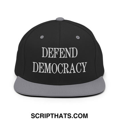 Defend Democracy Embroidered Flat Bill Brim Snapback Hat Black Silver