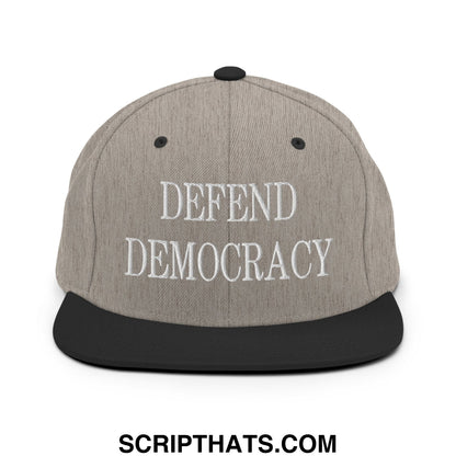 Defend Democracy Embroidered Flat Bill Brim Snapback Hat Heather Black