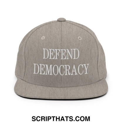 Defend Democracy Embroidered Flat Bill Brim Snapback Hat Heather Grey