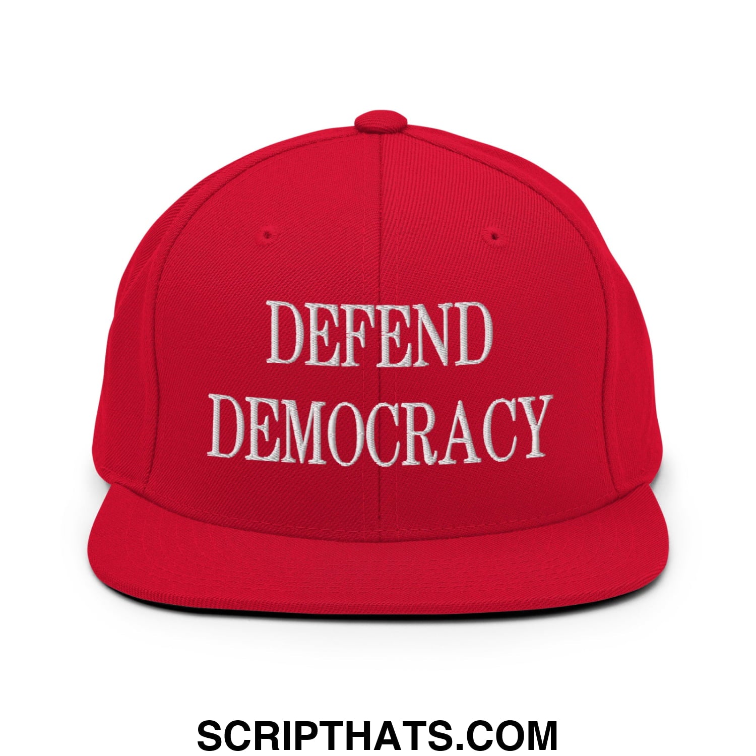 Defend Democracy Embroidered Flat Bill Brim Snapback Hat Red