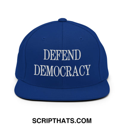 Defend Democracy Embroidered Flat Bill Brim Snapback Hat Royal Blue