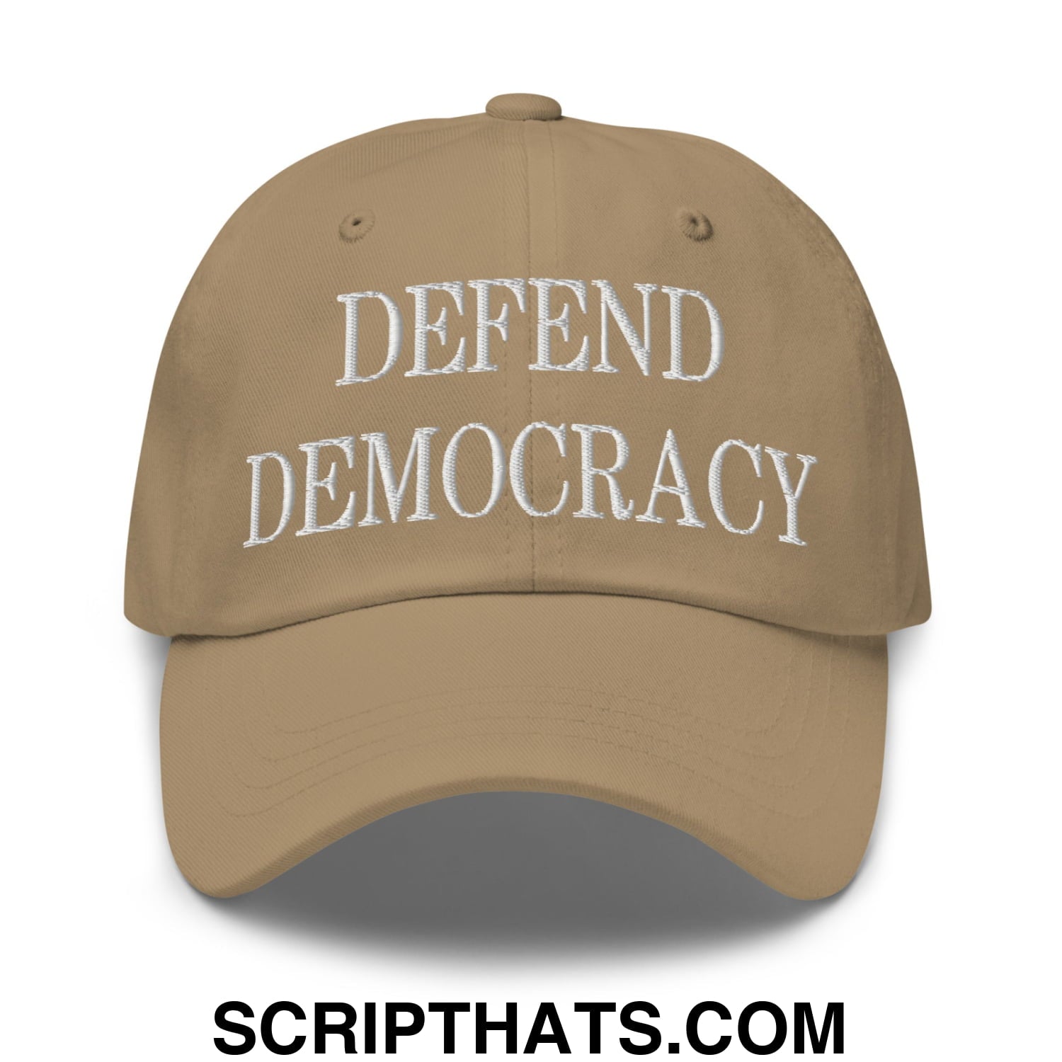 Defend Democracy Embroidered Unstructured Dad Hat Khaki