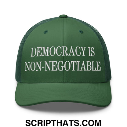 Democracy is Non-Negotiable Embroidered Mesh Trucker Hat Evergreen