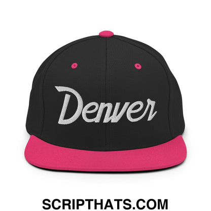 Denver Script Snapback Hat Black Neon Pink