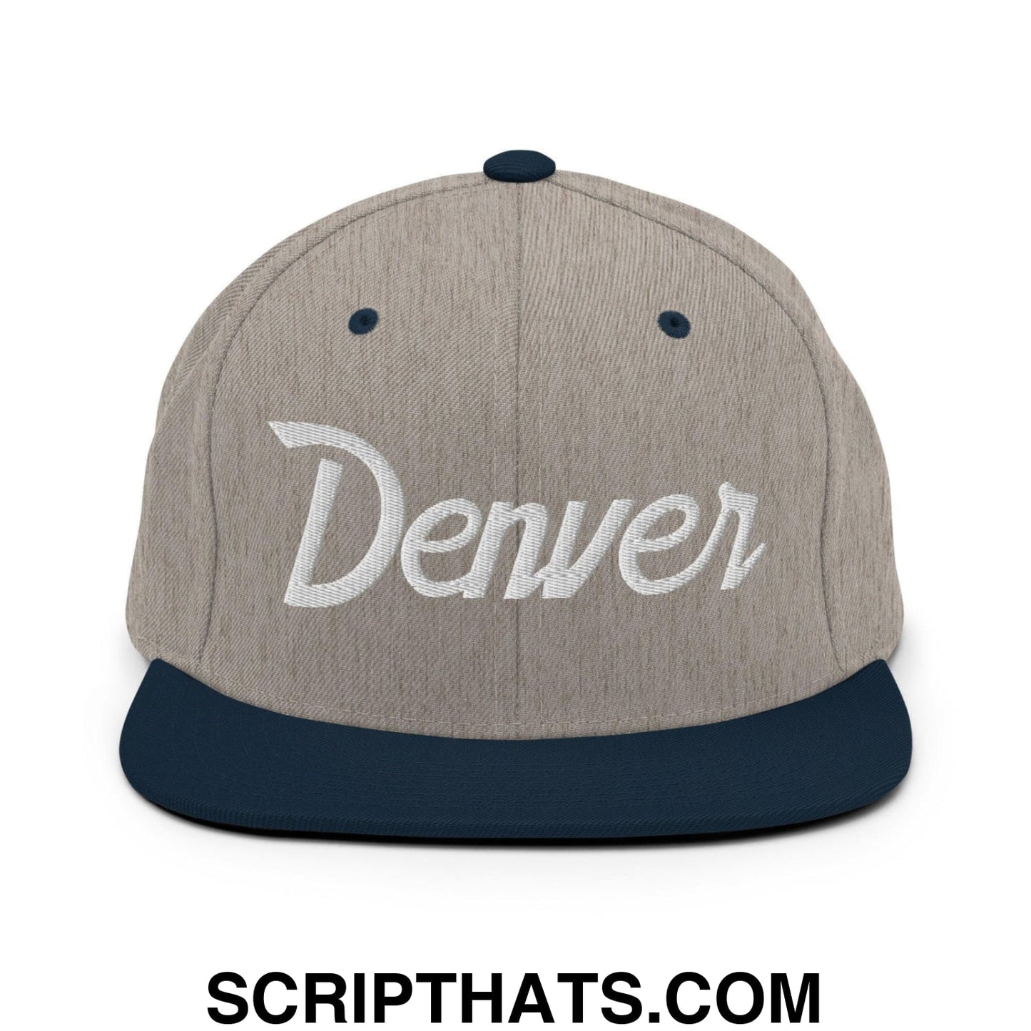 Denver Script Snapback Hat Heather Grey Navy