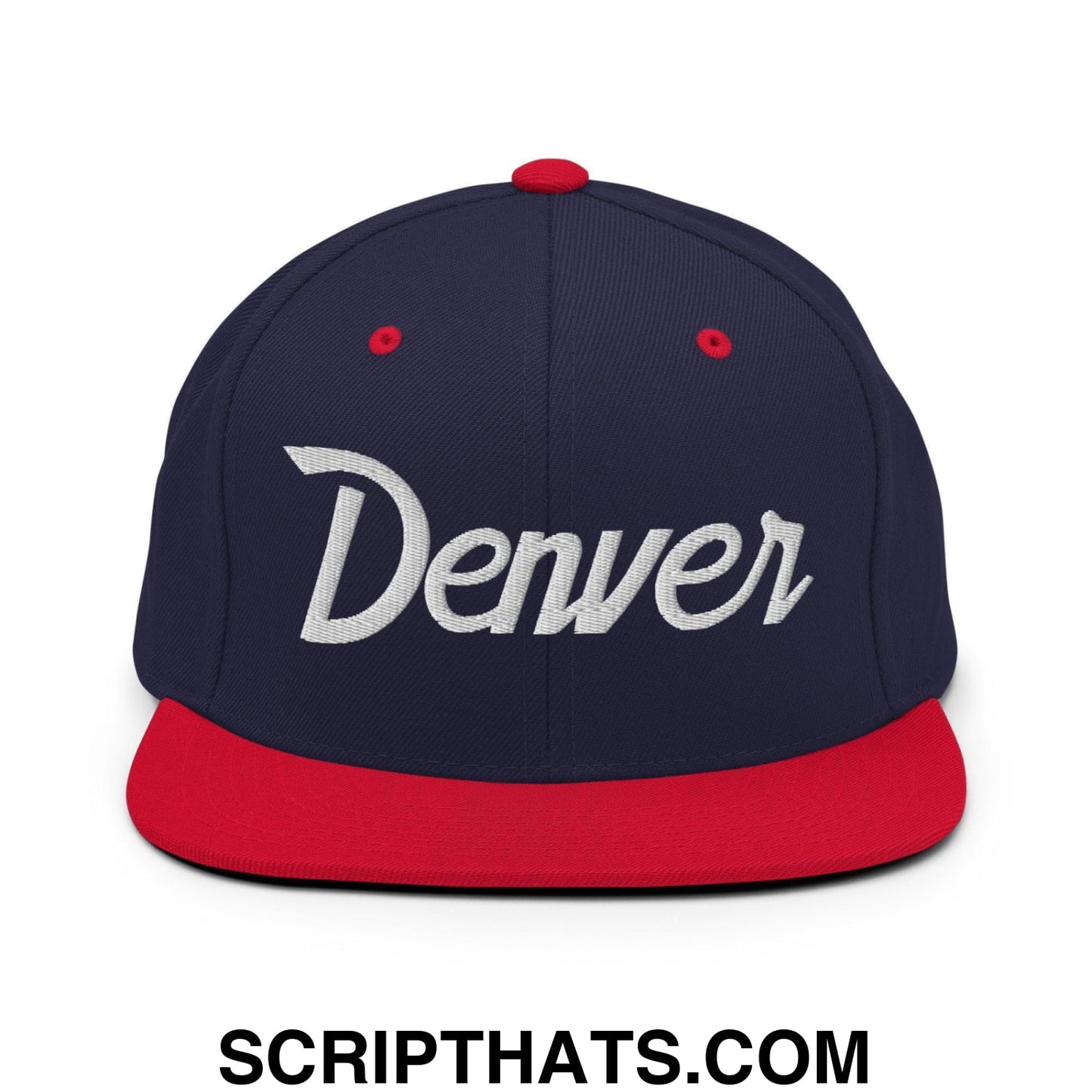 Denver Script Snapback Hat Navy Red