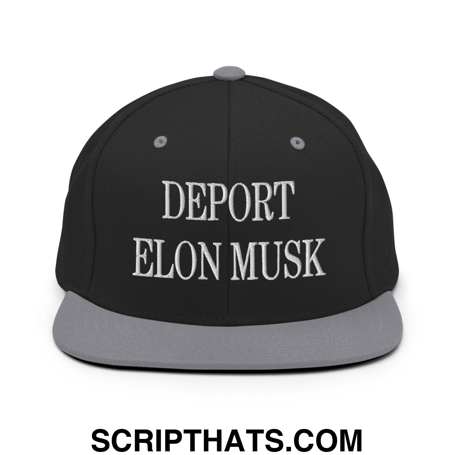 Deport Elon Musk Embroidered Flat Bill Brim Snapback Hat Black Silver