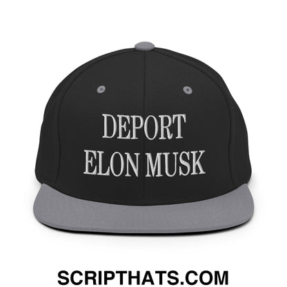 Deport Elon Musk Embroidered Flat Bill Brim Snapback Hat Black Silver