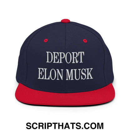 Deport Elon Musk Embroidered Flat Bill Brim Snapback Hat Navy Red