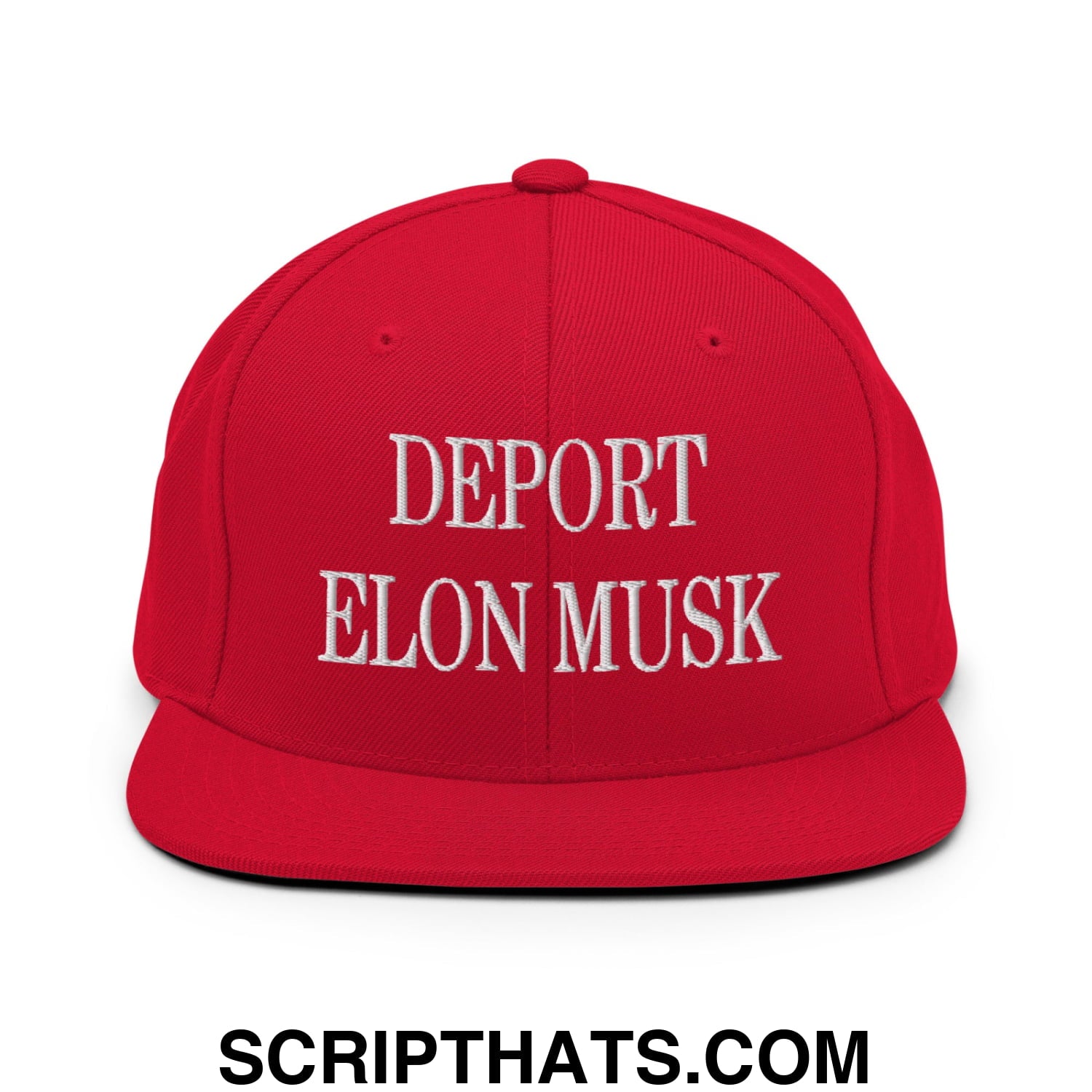 Deport Elon Musk Embroidered Flat Bill Brim Snapback Hat Red