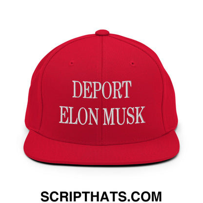 Deport Elon Musk Embroidered Flat Bill Brim Snapback Hat Red