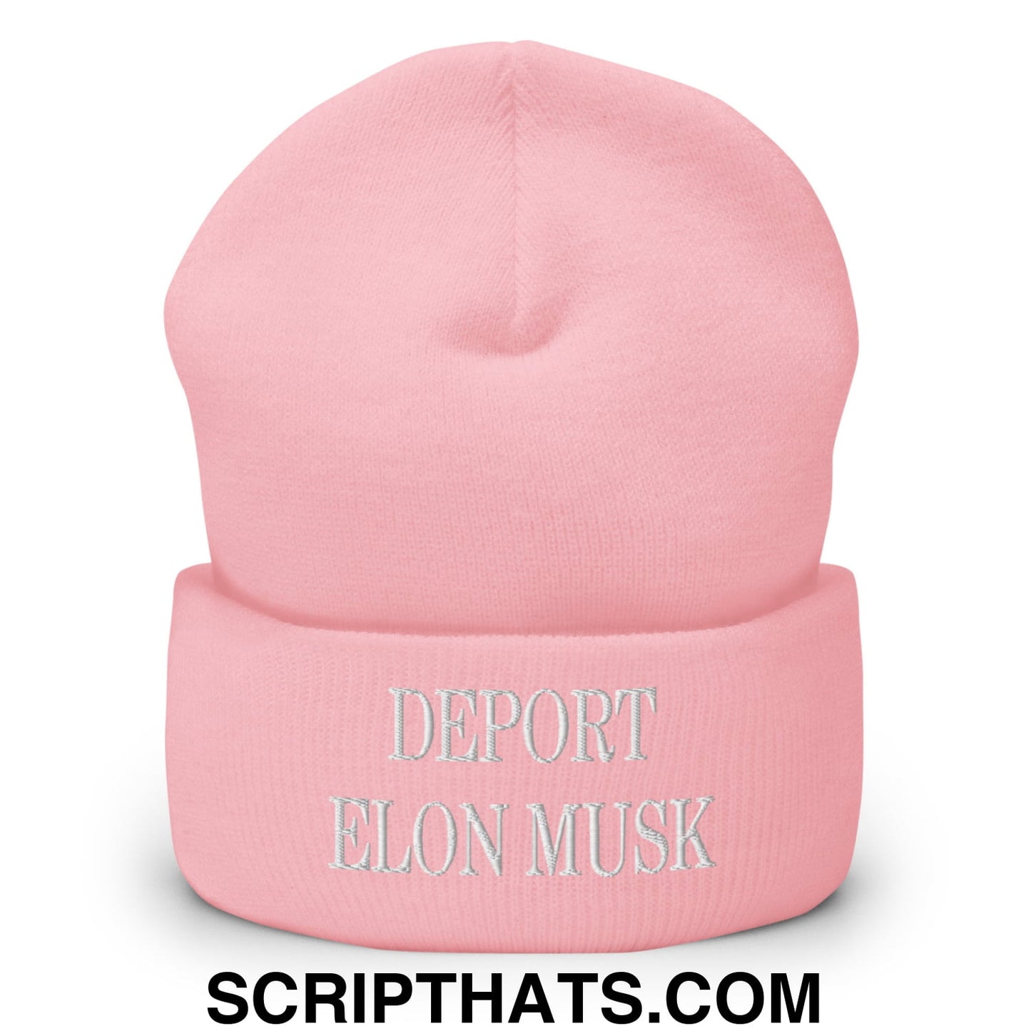 Deport Elon Musk Embroidered Knit Cuffed Beanie Baby Pink