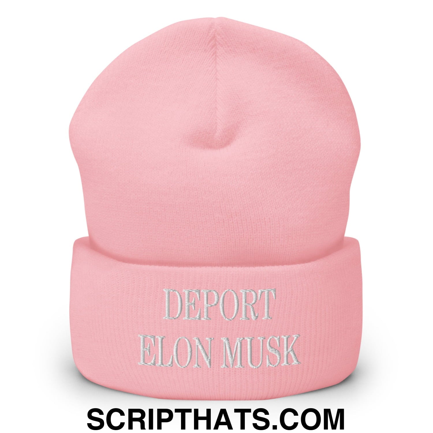 Deport Elon Musk Embroidered Knit Cuffed Beanie Baby Pink