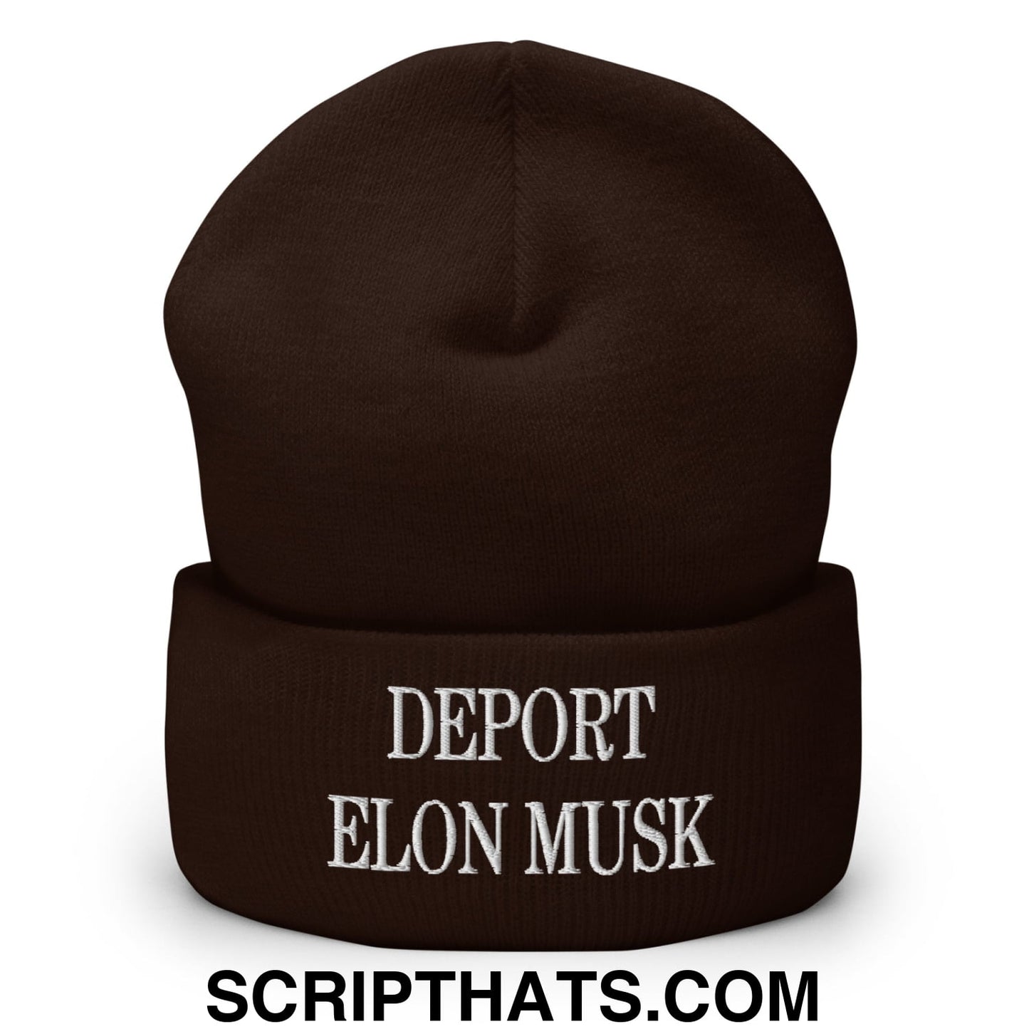 Deport Elon Musk Embroidered Knit Cuffed Beanie Brown