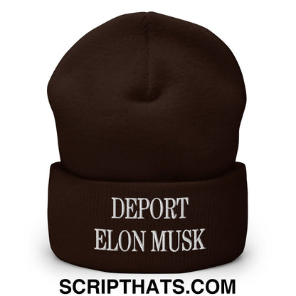 Deport Elon Musk Embroidered Knit Cuffed Beanie Brown