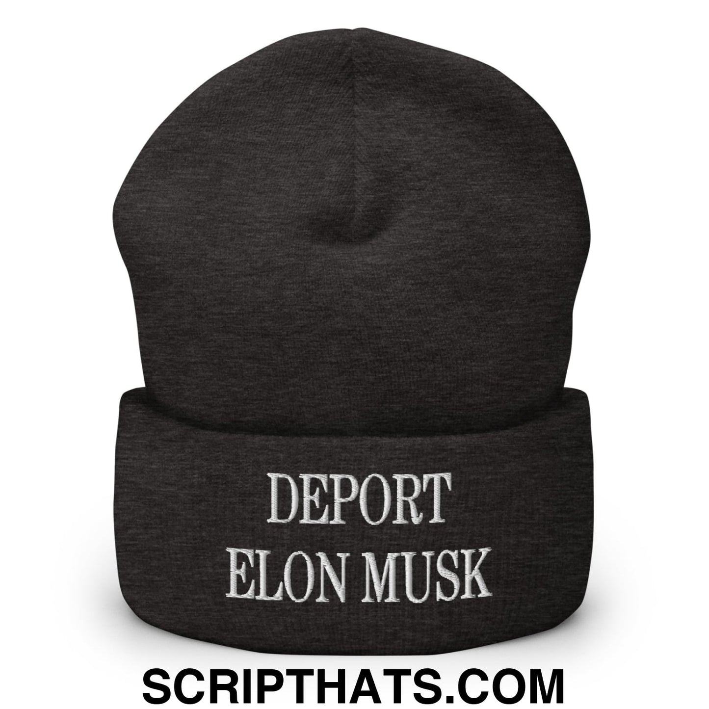 Deport Elon Musk Embroidered Knit Cuffed Beanie Dark Grey